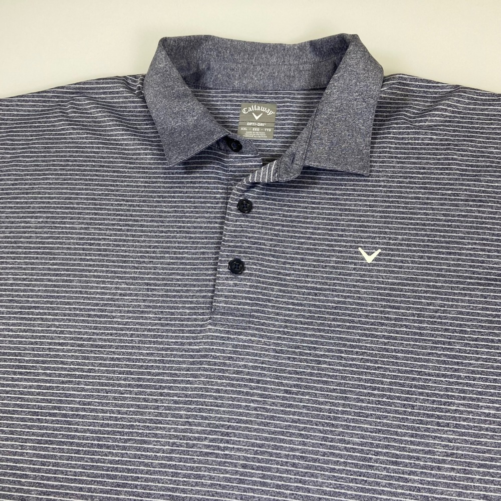 Callaway Mens XXL 2XL Blue Heathered Striped Golf‎ Polo Shirt Opti-Dri Stretch